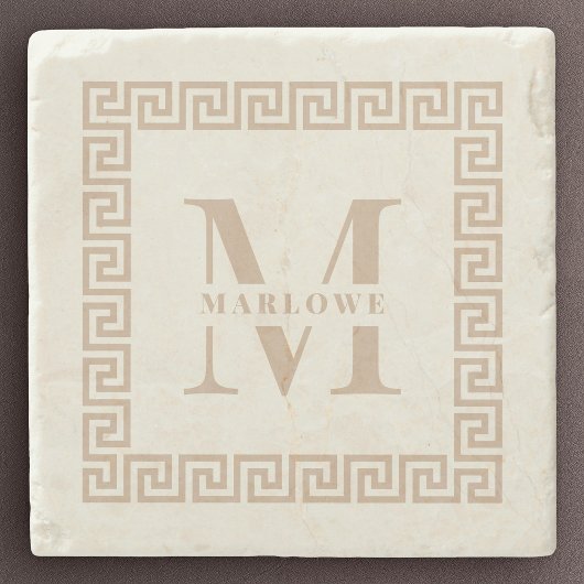 Modern Grieks sleutelmonogram Lijst Elegant Blush Stenen Onderzetter