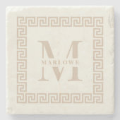 Modern Grieks sleutelmonogram Lijst Elegant Blush Stenen Onderzetter (Voorkant)