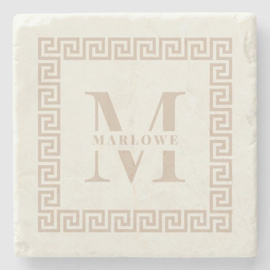 Modern Grieks sleutelmonogram Lijst Elegant Blush Stenen Onderzetter (Voorkant)