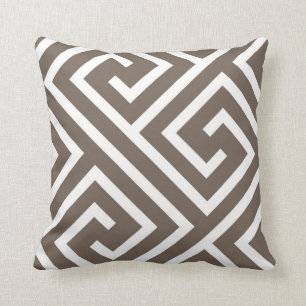 Modern Grieks sleutelpatroon in Taupe en White Kussen