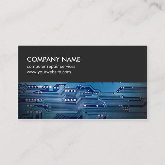 Modern grijs blauw circuit board computer reparati visitekaartje (Voorkant)