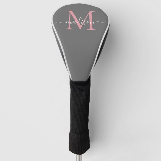 Modern Grijs Blush Roze Monogram Girly Chic Script Golfheadcover (Voorkant)