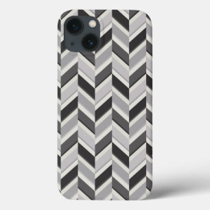 Modern grijs chevron geometrisch patroon monogram iPhone 13 hoesje