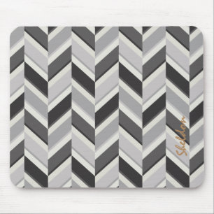 Modern grijs chevron geometrisch patroon monogram muismat
