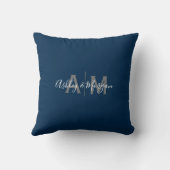 Modern grijs en blauw monogram voor koppels kussen (Achterkant)