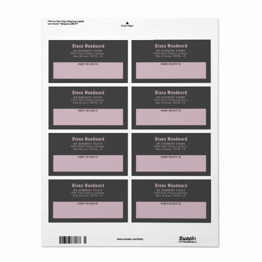 Modern grijs en Mauve verzending Etiket (Full Sheet)
