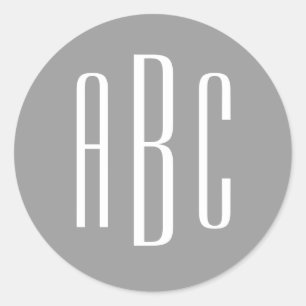 Modern grijs en wit Eenvoudig, drieletterig monogr Ronde Sticker