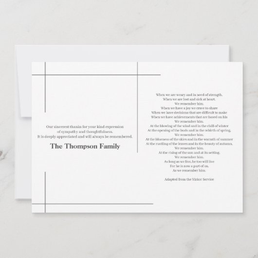 Modern grijs en wit in liefdevolle herinnering beg bedankkaart (Achterkant)