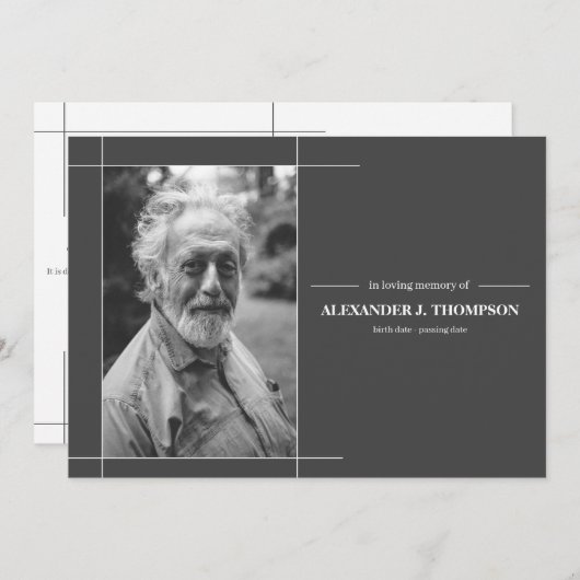 Modern grijs en wit in liefdevolle herinnering beg bedankkaart (Voorkant / Achterkant)