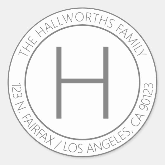 Modern grijs en wit retouradres ronde sticker (Voorkant)