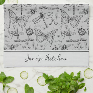 Modern Grijs en Zwart Chef's Keukeninsect Theedoek