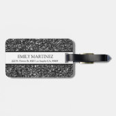 Modern grijs en zwart glitter bagagelabel (Achterkant horizontaal)