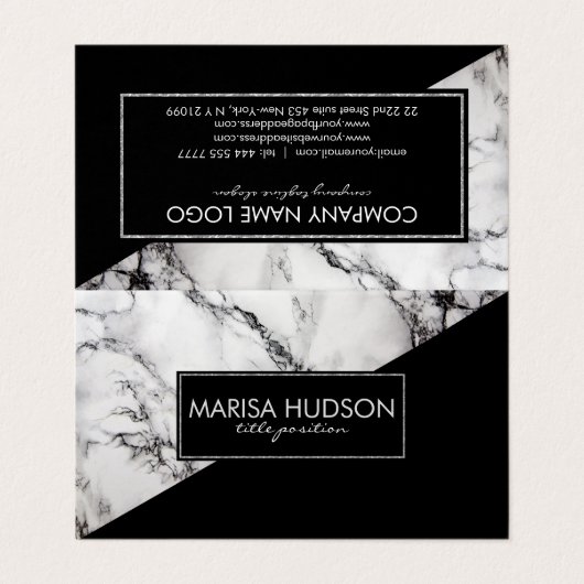 Modern grijs en zwart marmer en zwarte driehoek visitekaartjes (Buitenkant ongevouwen)