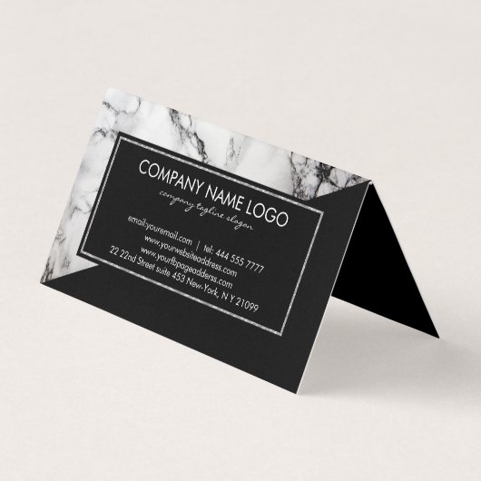 Modern grijs en zwart marmer en zwarte driehoek visitekaartjes (Achterkant)
