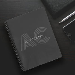 Modern grijs en zwart monogram notitieboek
