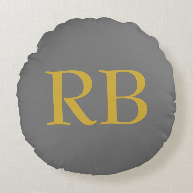 Modern Grijs Goud Kleur Monogram Initialen Rond Kussen (Voorkant)