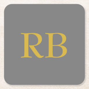 Modern Grijs Goud Kleur Monogram Initialen Vierkante Kartonnen Onderzetter