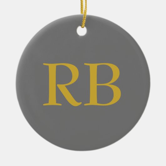 Modern Grijs Goud Kleur Monogram Naam toevoegen In Keramisch Ornament (Voorkant)