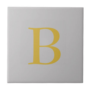 Modern Grijs Goud Kleur Monogram Naam toevoegen In Tegeltje