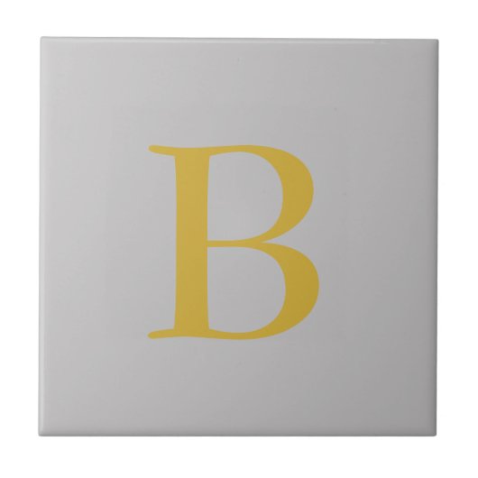 Modern Grijs Goud Kleur Monogram Naam toevoegen In Tegeltje (Voorkant)