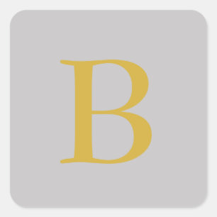 Modern Grijs Goud Kleur Monogram Naam toevoegen In Vierkante Sticker