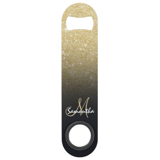 Modern grijs goud ombre glitter blok speed flessenopener (Voorkant)