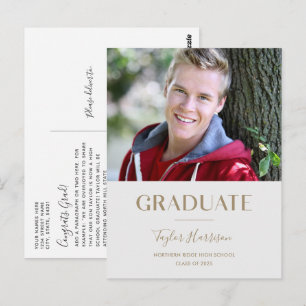 Modern Grijs & Goud One-Photo 2025 Afstuderen Briefkaart