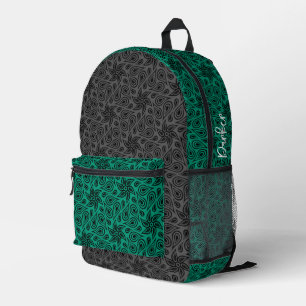 Modern Grijs Groen Bloemen Paisley Patroon Naam to Bedrukte Rugzak