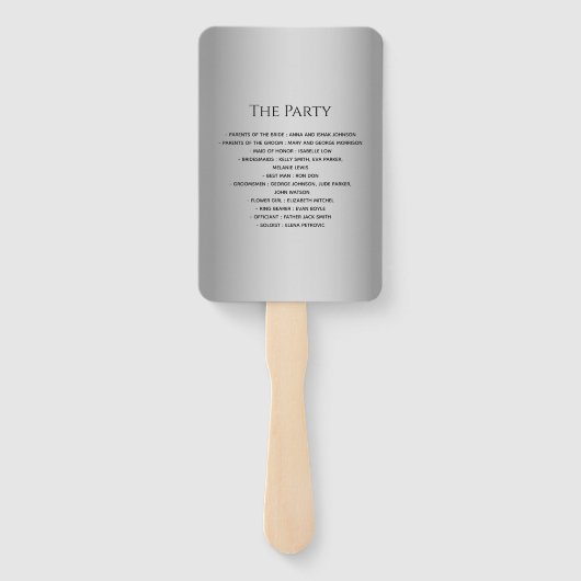 Modern grijs huwelijksprogramma handwaaier (Achterkant)