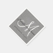 Modern grijs linnen monogram trouwpapier servetten (Hoek)