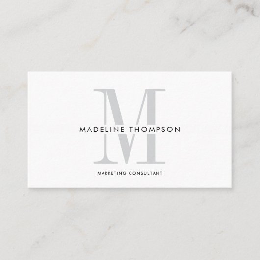 Modern grijs monogram QR-code Visitekaartje (Voorkant)