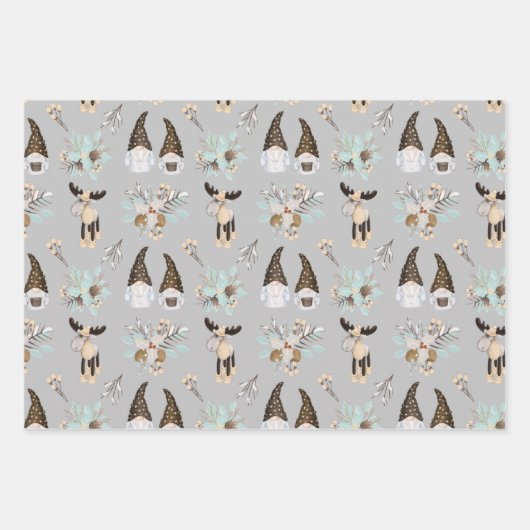 Modern grijs neutraal gnoompatroon inpakpapier vel (Voorkant 2)