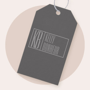 Modern, grijs op donkergrijs, Initialen en naams L Cadeaulabel
