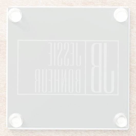 Modern, grijs op donkergrijs, Initialen en naams L Glazen Onderzetter (Achterkant)