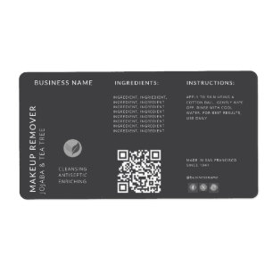 Modern Grijs QR Code Wraparound Fles Ingrediënt Etiket