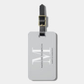 Modern grijs-wit monogram bagagelabel (Voorkant verticaal)