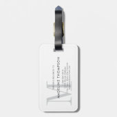 Modern grijs-wit monogram bagagelabel (Achterkant verticaal)