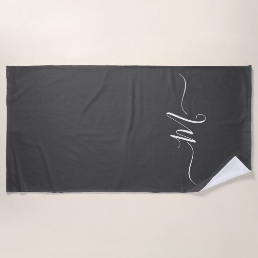Modern grijs wit monogram Initiaal strandlaken (Voorkant)
