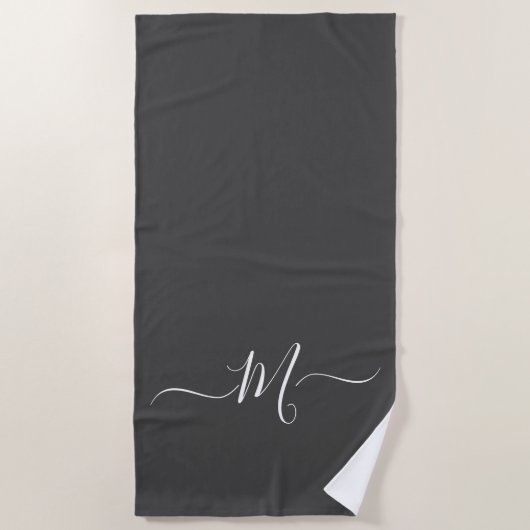 Modern grijs wit monogram Initiaal strandlaken (Voorkant)