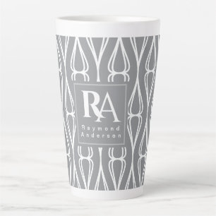 Modern grijs-wit patroon monogram latte mok