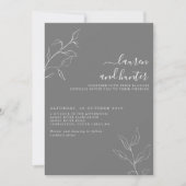 Modern grijs wit script botanische bruiloft kaart (Voorkant)