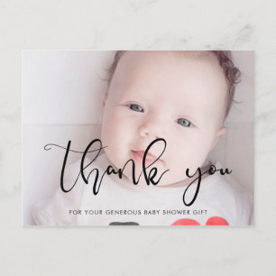 Modern grillig script Baby shower dank u Briefkaart