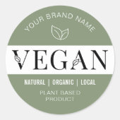 Modern groen 100% vegan productlabel ronde sticker (Voorkant)