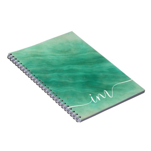 Modern groen Abstract marmer met Initialen - Notitieboek (Rechterzijde)
