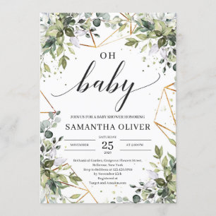 Modern groen blad en gouden lijsten op baby kaart