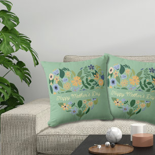 Modern Groen Blauw Hart Bloemen Moederdag Kussen