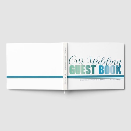 Modern groen & blauw kalligrafie bruiloft gastenbo gastenboek (Volledig)