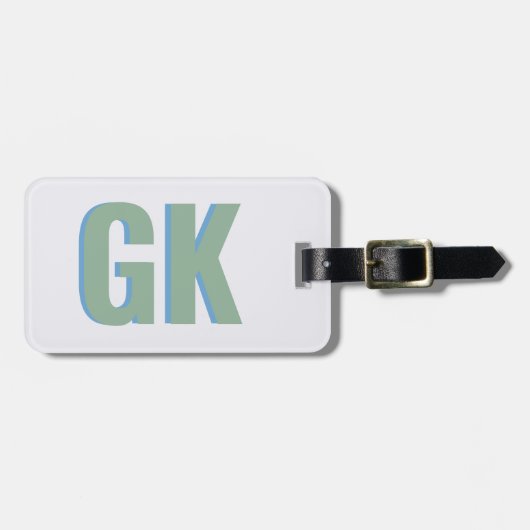 Modern Groen Blauw Schaduw Monogram initiaal girly Bagagelabel (Voorkant horizontaal)