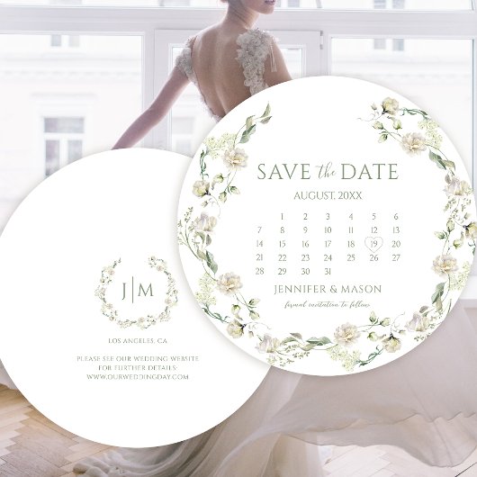 Modern groen Bloemen Bewaar de datumkalender Kaart