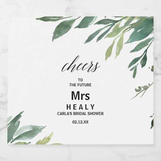 Modern groen botanisch gebladerte Vrijgezellenfees Sparkling Wijnetiket (Enkel label)